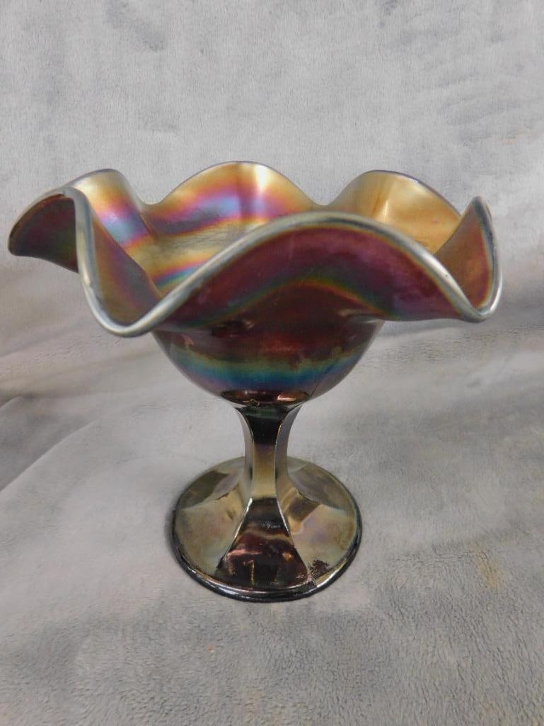 Carnival Glass - 4 Compotes - 2 Cobalt Base - 1 Green Base - 1 Amethyst - 4