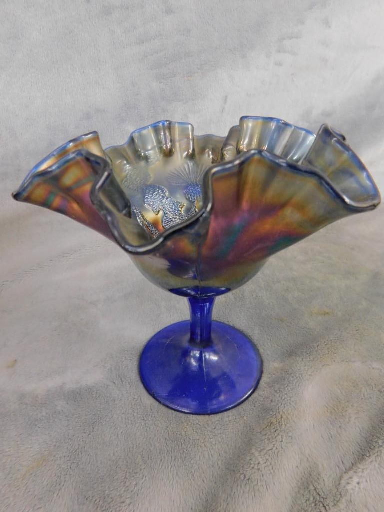 Carnival Glass - 4 Compotes - 2 Cobalt Base - 1 Green Base - 1 Amethyst - 6