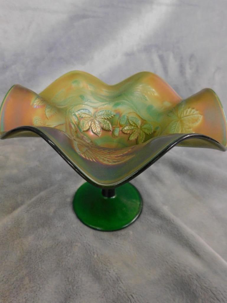 Carnival Glass - 4 Compotes - 2 Cobalt Base - 1 Green Base - 1 Amethyst - 8