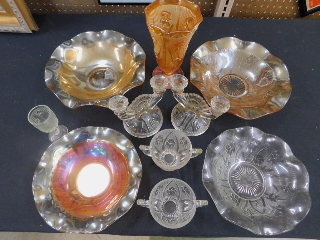 Lot of 10m Pieces of "Iris and Herringbone" Glass - Several Orange Iridescent - Others Clear - 10