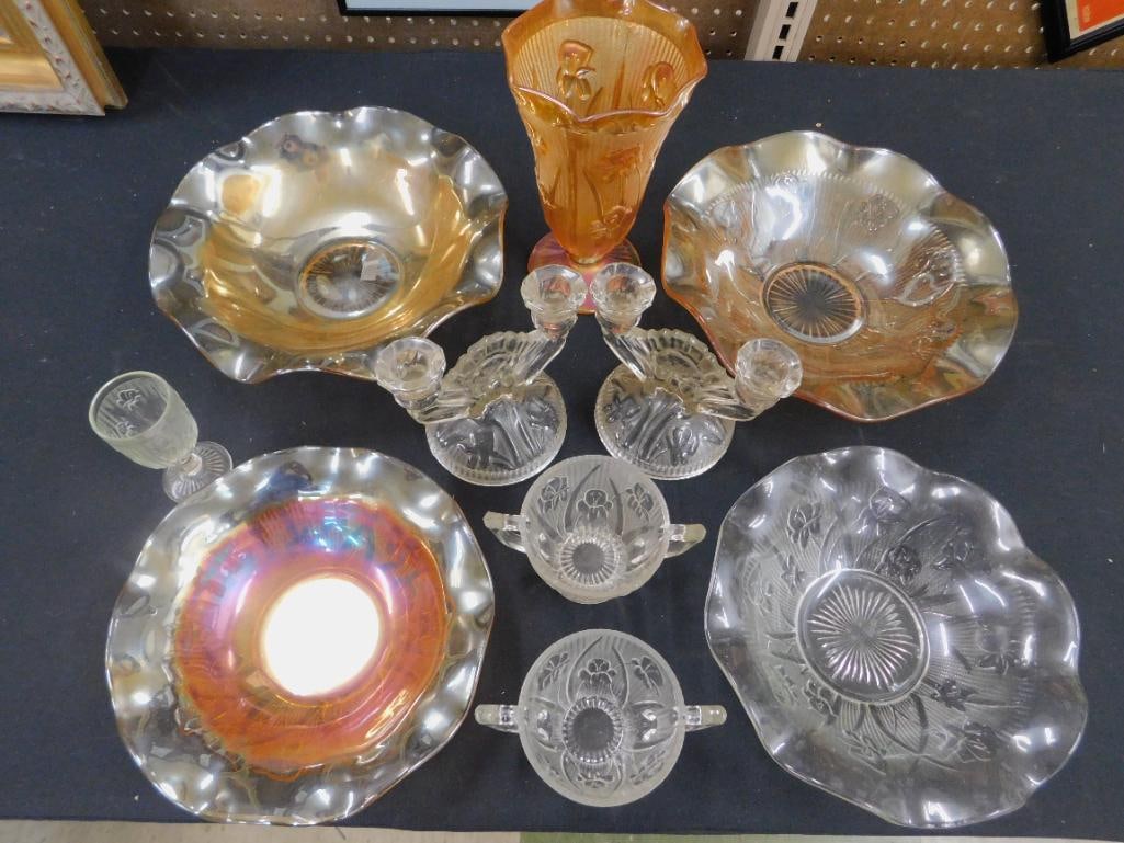 Lot of 10m Pieces of "Iris and Herringbone" Glass - Several Orange Iridescent - Others Clear - 11