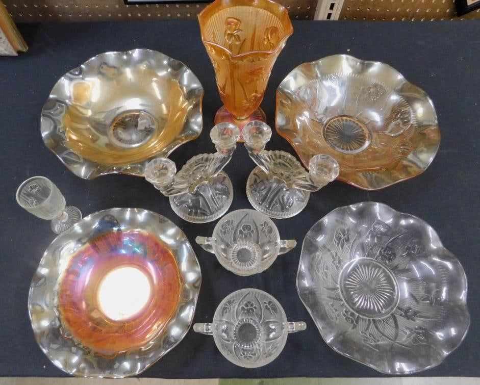 Lot of 10m Pieces of "Iris and Herringbone" Glass - Several Orange Iridescent - Others Clear: See Photos For Condition and Details