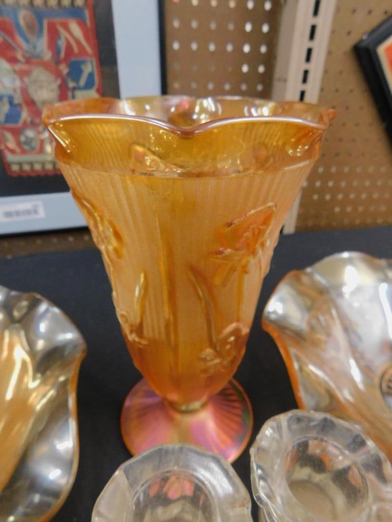 Lot of 10m Pieces of "Iris and Herringbone" Glass - Several Orange Iridescent - Others Clear - 3
