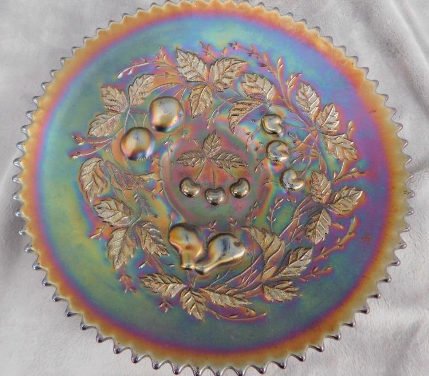 Carnival Glass - Northwood - Cobalt Base - Cherry Theme - 2" x 8.75": See Photos For Condition and Details