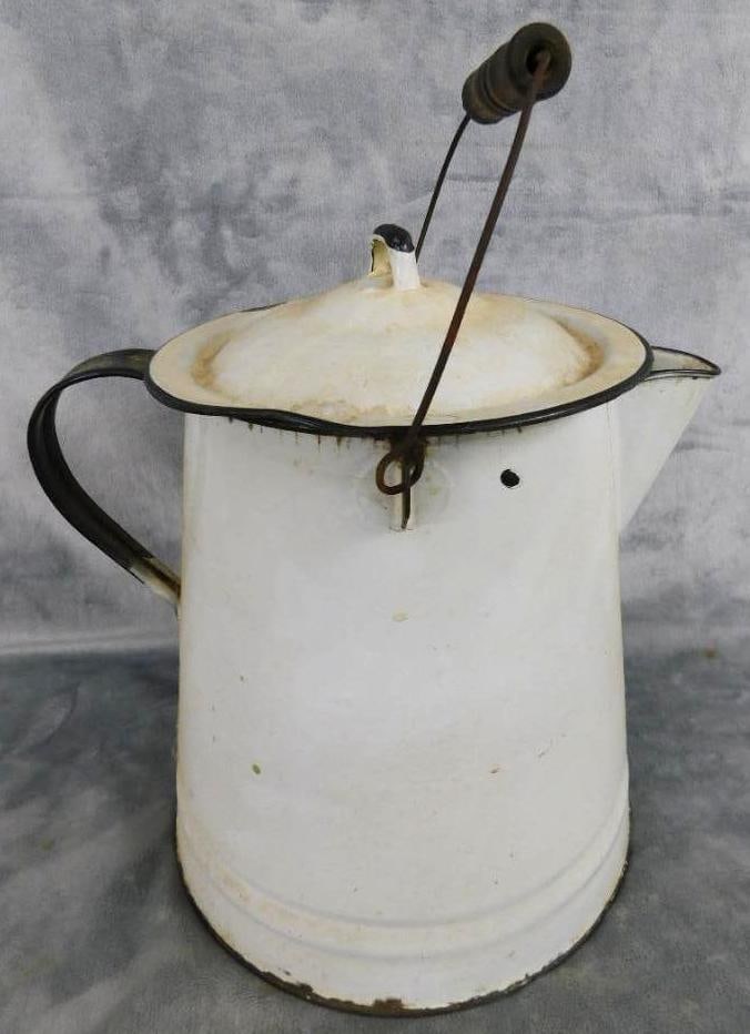 Vintage Enameled Oversized Coffee Pot - 12.5" x 12" x 10.5": See Photos For Condition and Details