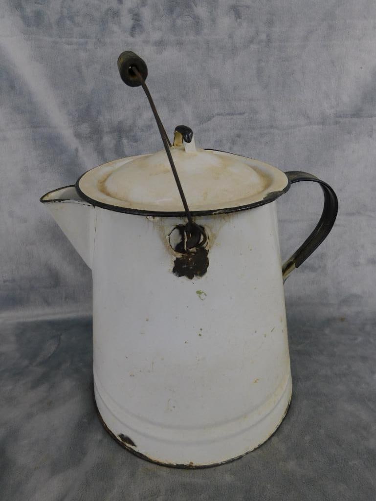 Vintage Enameled Oversized Coffee Pot - 12.5" x 12" x 10.5" - 6