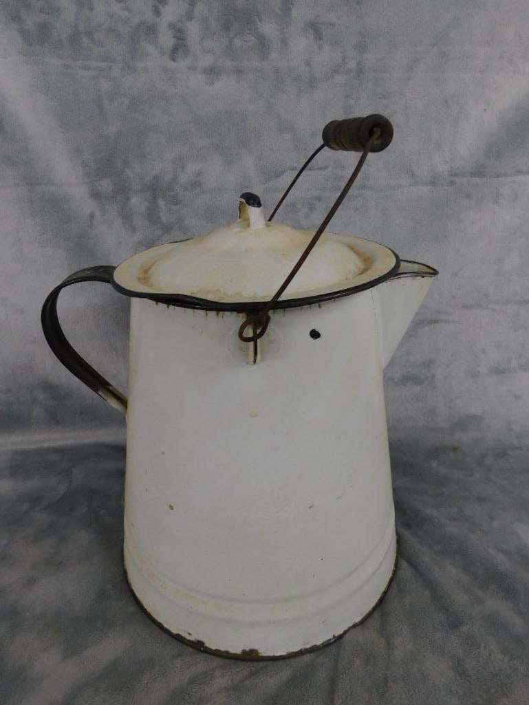 Vintage Enameled Oversized Coffee Pot - 12.5" x 12" x 10.5" - 8