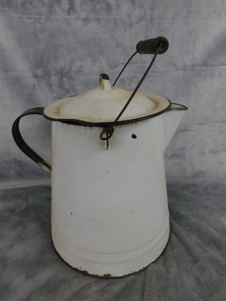 Vintage Enameled Oversized Coffee Pot - 12.5" x 12" x 10.5" - 9