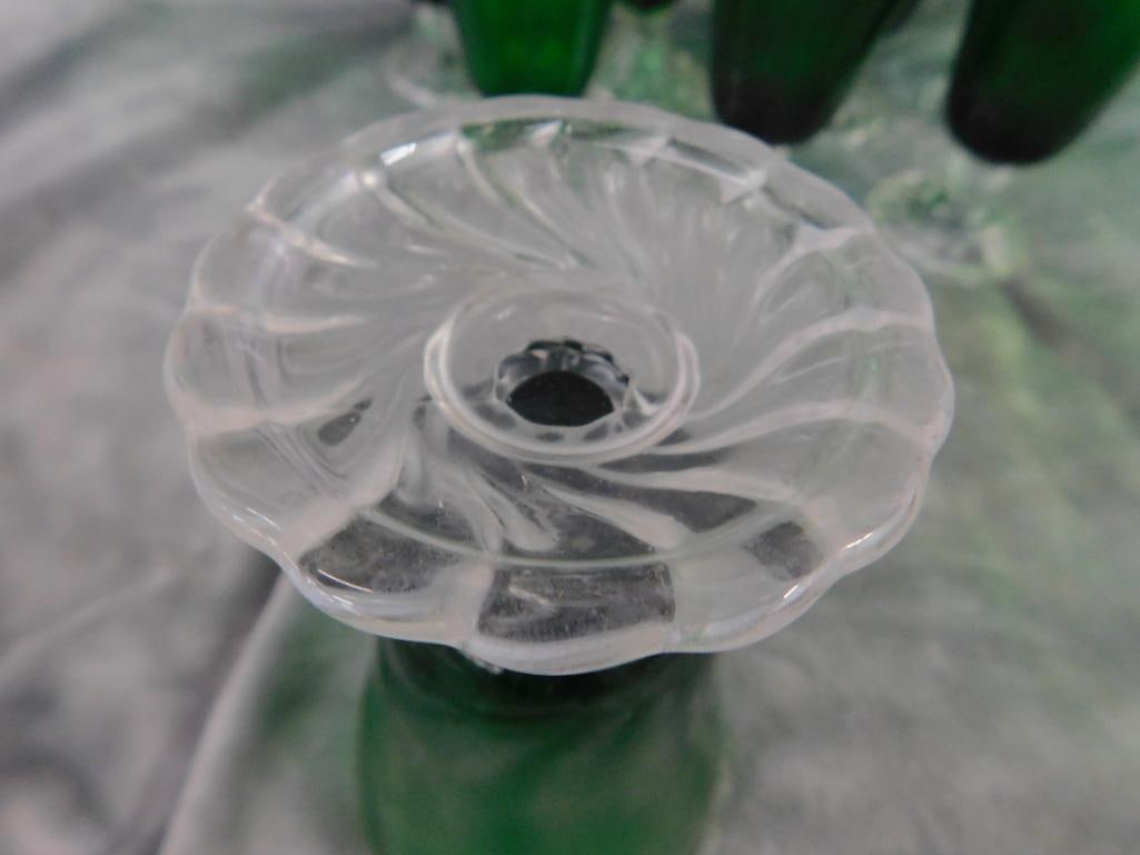 Lot of 17 Green Glass With Clear Glass Bases - Drinkware 4" - 5" - 6" Tall - 4