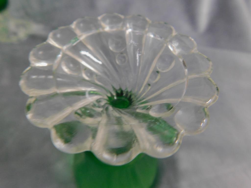 Lot of 17 Green Glass With Clear Glass Bases - Drinkware 4" - 5" - 6" Tall - 6