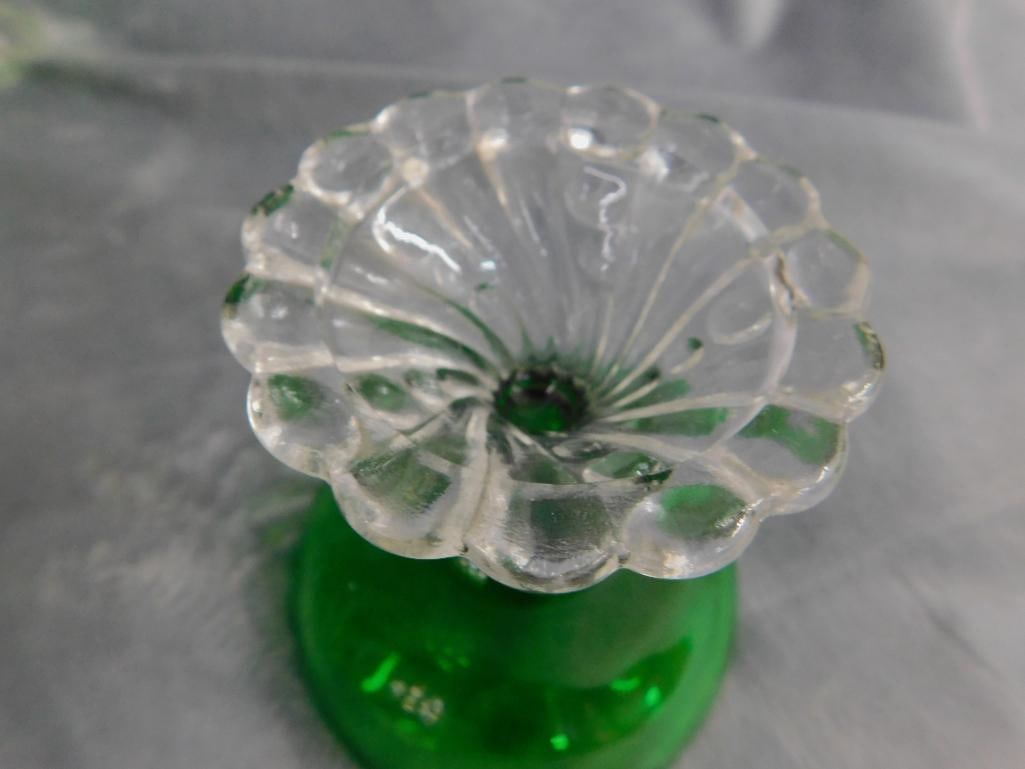 Lot of 17 Green Glass With Clear Glass Bases - Drinkware 4" - 5" - 6" Tall - 8
