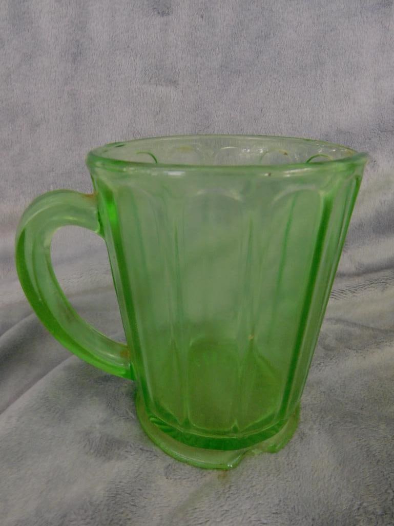 Vaseline / Uranium Glass - Refrigerator Dish - Lidded Candy Dish - Small pitcher - 2