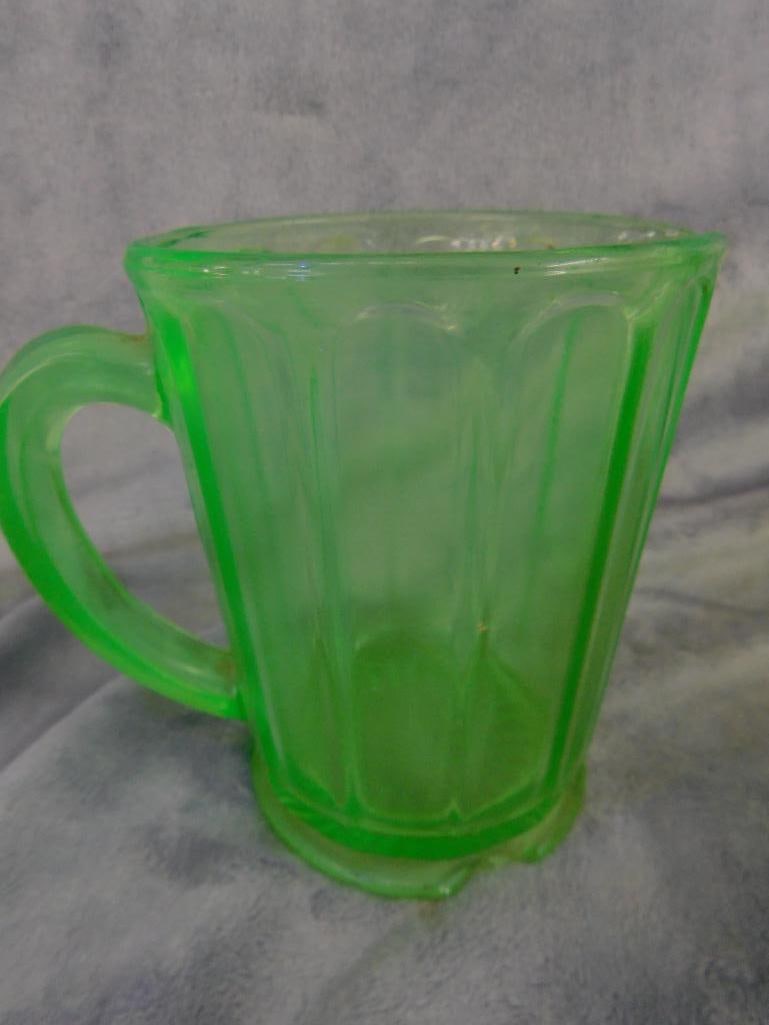 Vaseline / Uranium Glass - Refrigerator Dish - Lidded Candy Dish - Small pitcher - 3