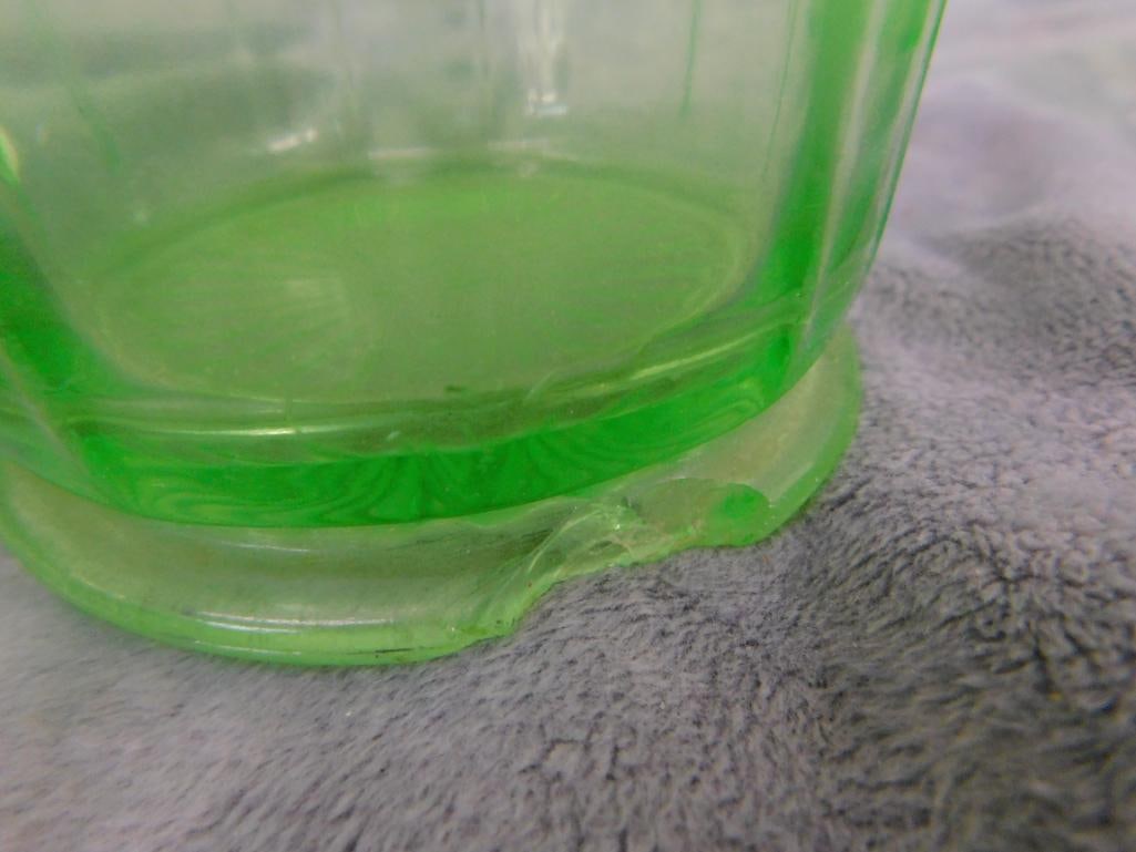 Vaseline / Uranium Glass - Refrigerator Dish - Lidded Candy Dish - Small pitcher - 4