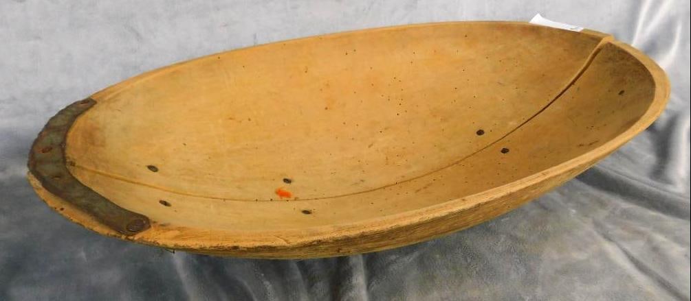 Vintage Oval Wood Bowl with Metal Fittings - 5" x 25" x 13": See Photos For Condition and Details