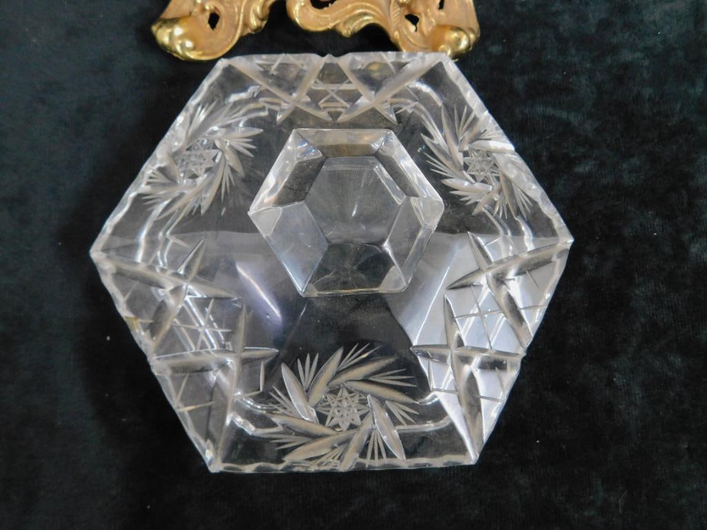 Brass and Glass Footed and Lidded Lead Crystal Candy Dish - 10" x 5.5" x 5.5" - 4