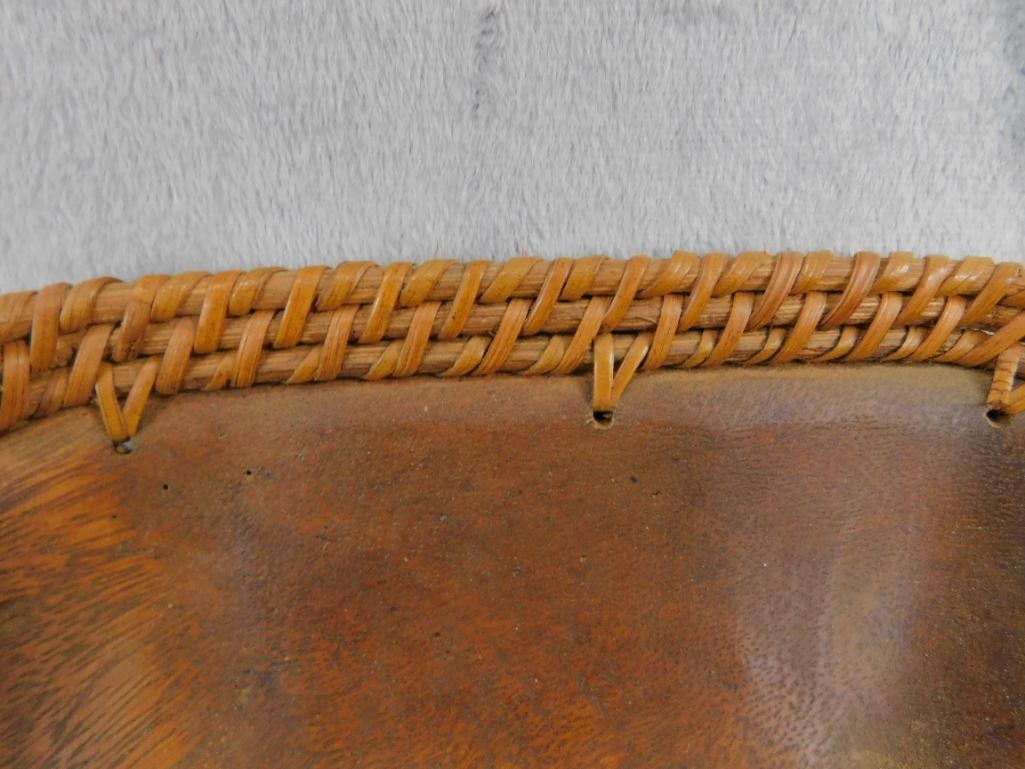 Carved Wood Bowl with Woven Rim - 4" x 14.5" x 14.5" - 3