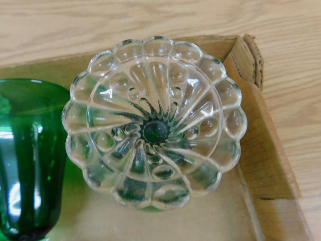 Lot of 16 - 6.75" Green Glass Goblets with Clear Glass Bases - 5