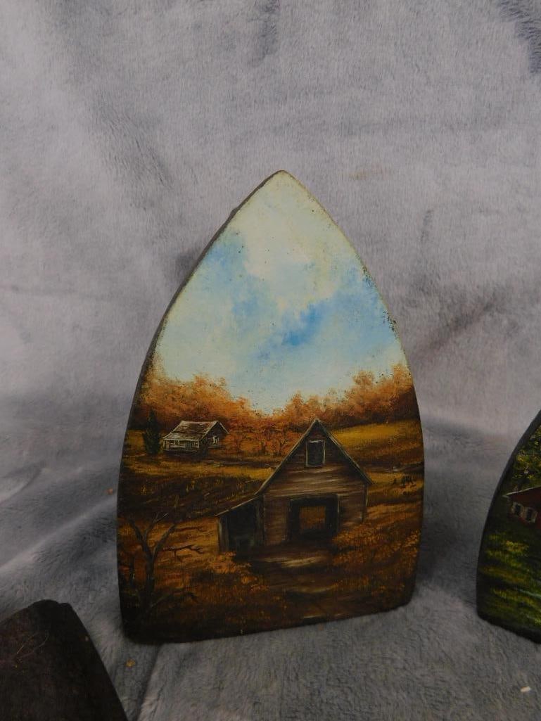 Group of 4 Sad Irons - 2 Are Hand Painted on The Bottom - 2
