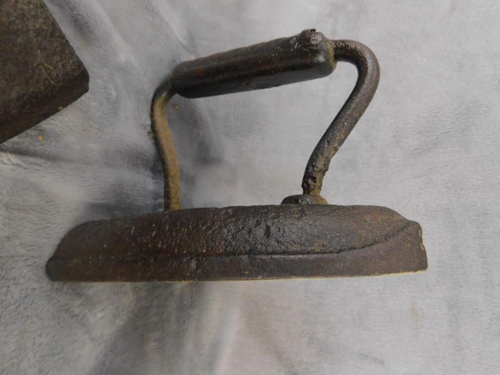 Group of 4 Sad Irons - 2 Are Hand Painted on The Bottom - 3