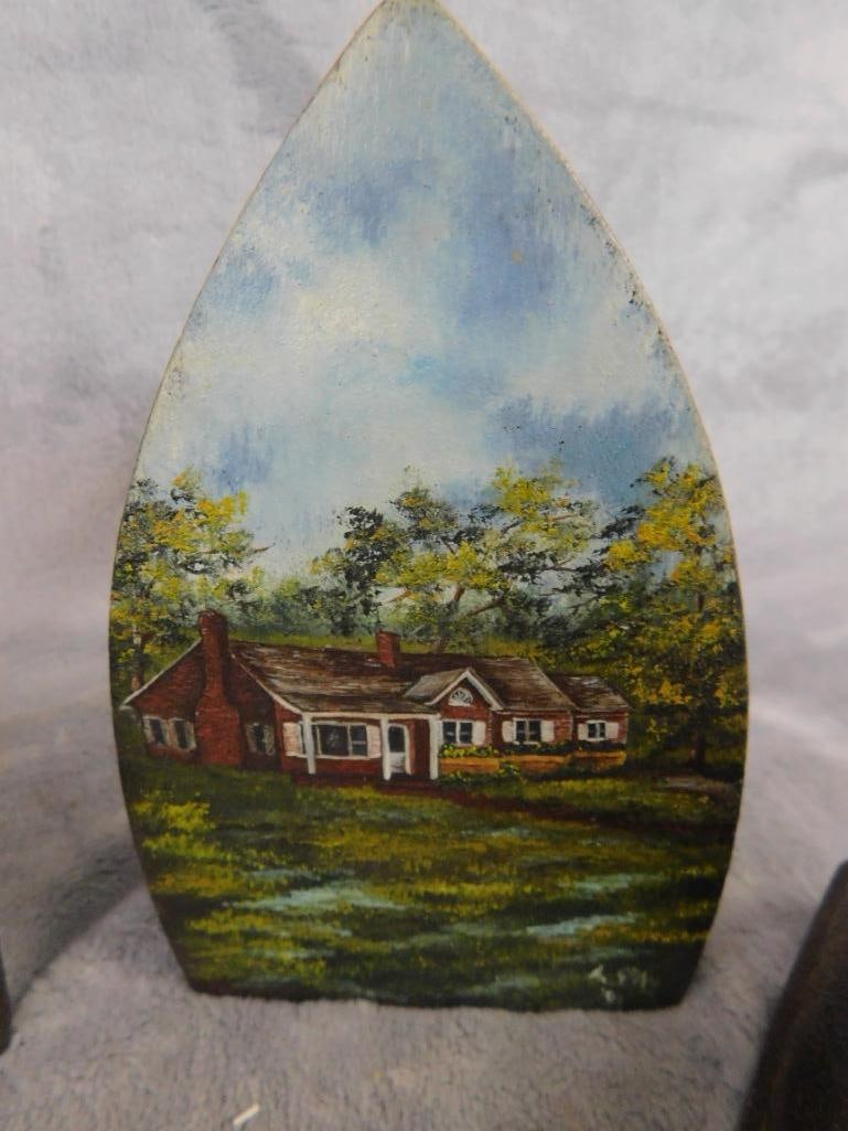 Group of 4 Sad Irons - 2 Are Hand Painted on The Bottom - 4