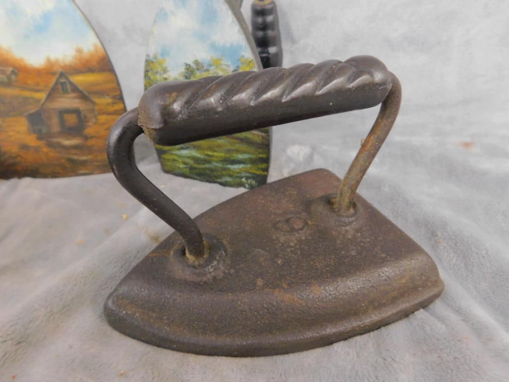 Group of 4 Sad Irons - 2 Are Hand Painted on The Bottom - 7