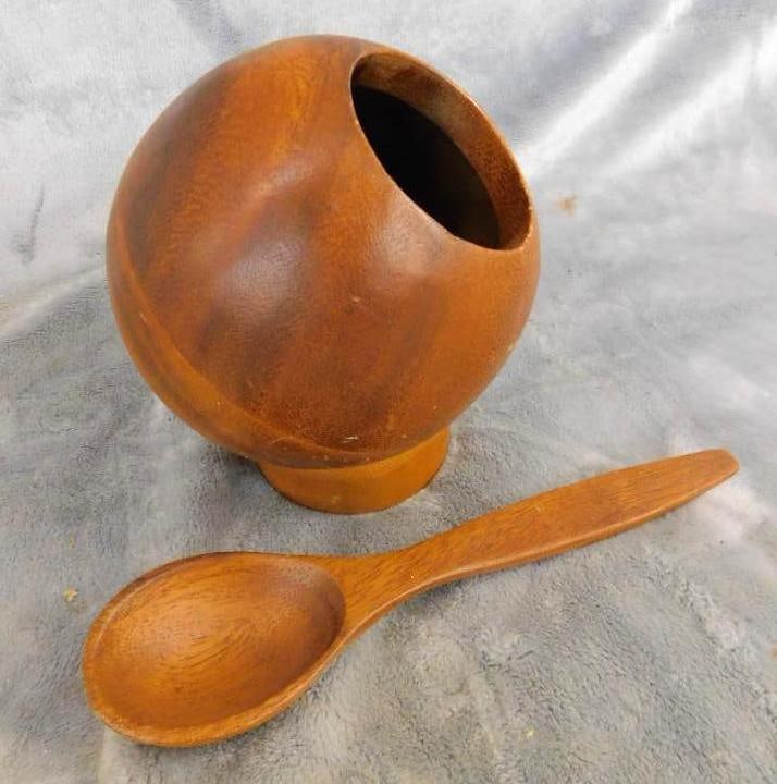 MCM Mid Century Offset Footed Bowl with Spoon - 5.5" x 5": See Photos For Condition and Details
