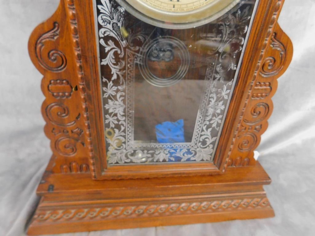 Ansonia Clock Co. - 8 Day Gingerbread Kitchen Clock - Key and Pendulum - 22.5" x 14.5" x 5" - 6