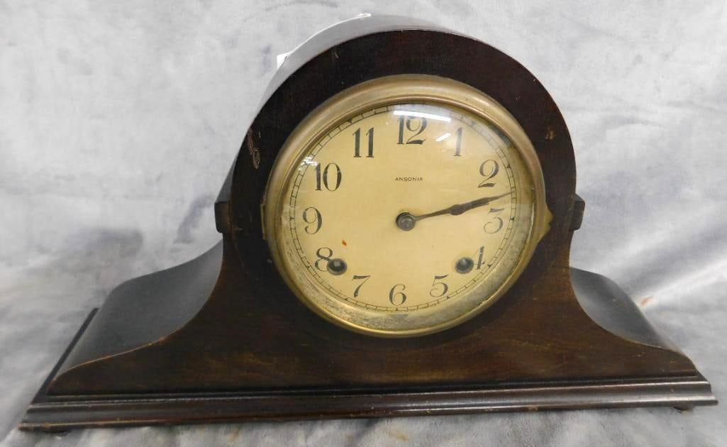 Ansonia Clock Co. - 8 Day Mantle Clock - Key and Pendulum - 9.5" x 18" x 4": See Photos For Condition and Details