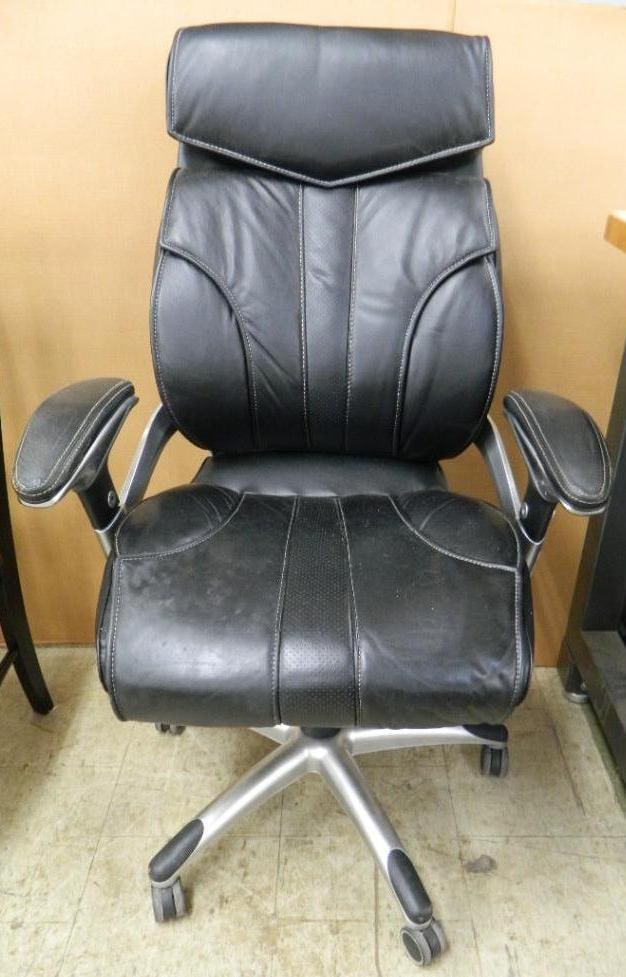 Black Leather Office Chair - 48" x 29" x 31": See Photos For Condition and Details