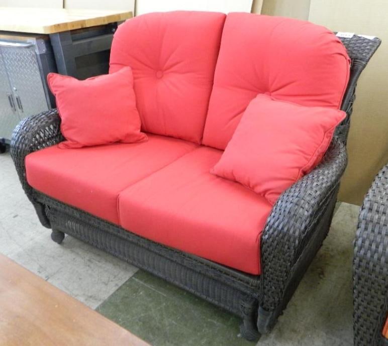PVC Wicker Glider with Cushions - 37" x 55" x 37": See Photos For Condition and Details
