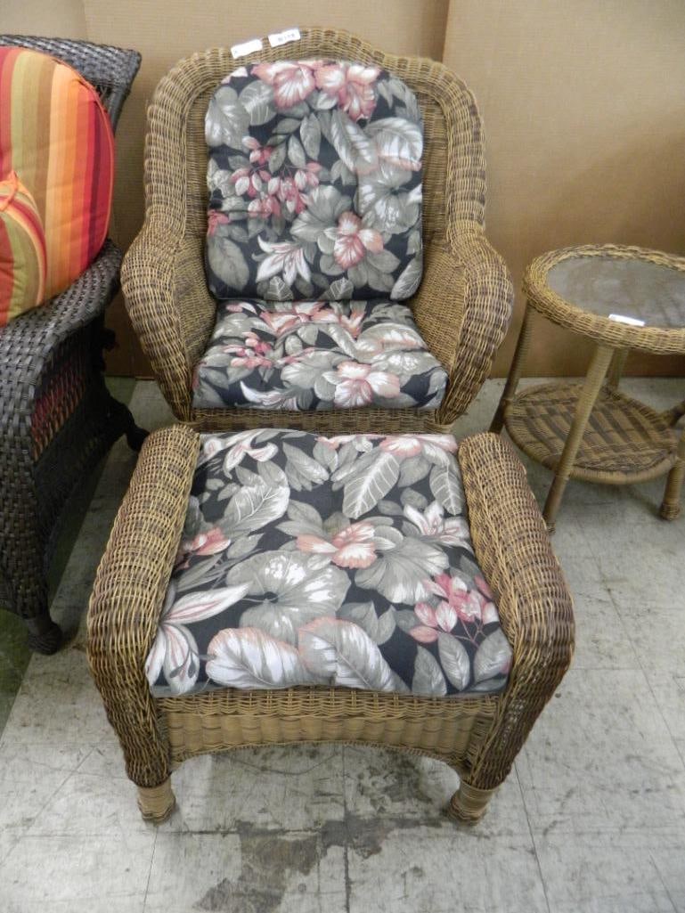 7 Piece Set PVC Wicker Glider Chair & Ottoman - Table & 4 Chairs - Chair 35" x 30" x 27" - 2