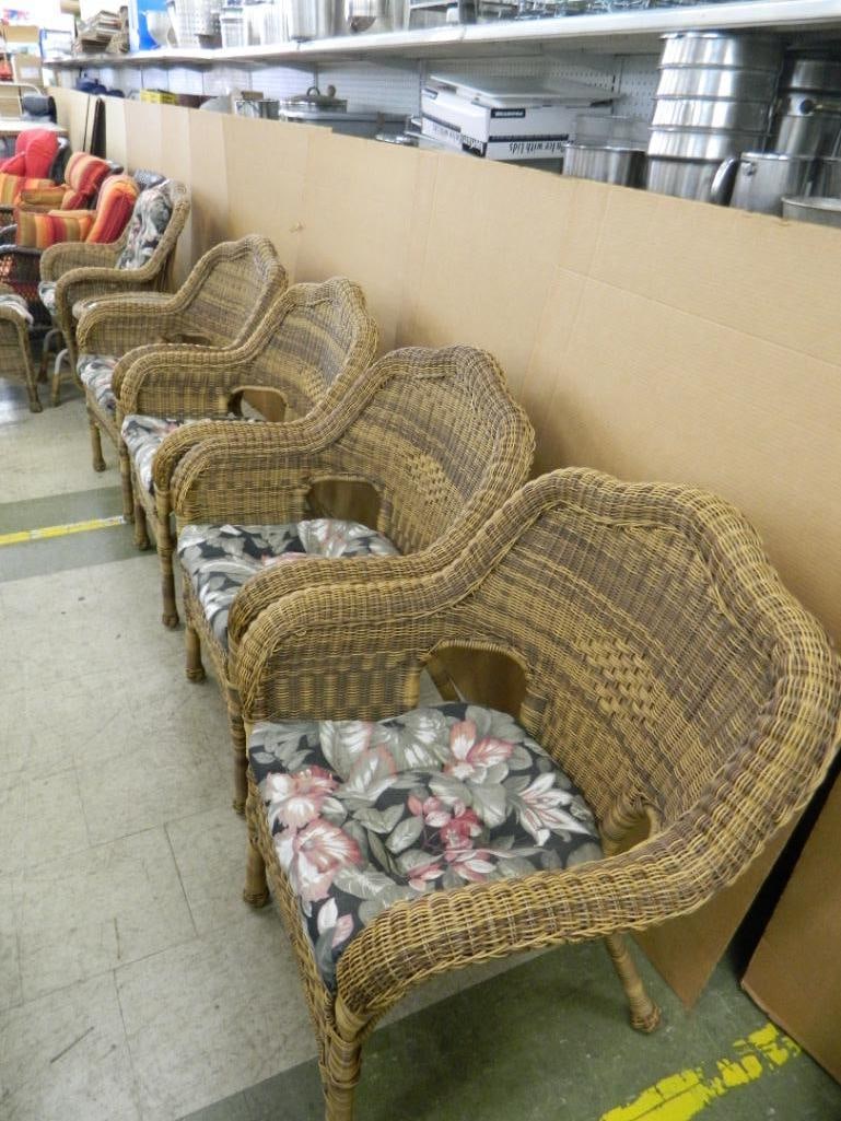 7 Piece Set PVC Wicker Glider Chair & Ottoman - Table & 4 Chairs - Chair 35" x 30" x 27" - 4