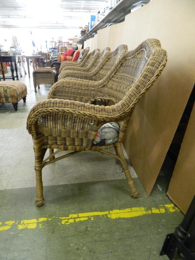 7 Piece Set PVC Wicker Glider Chair & Ottoman - Table & 4 Chairs - Chair 35" x 30" x 27" - 5