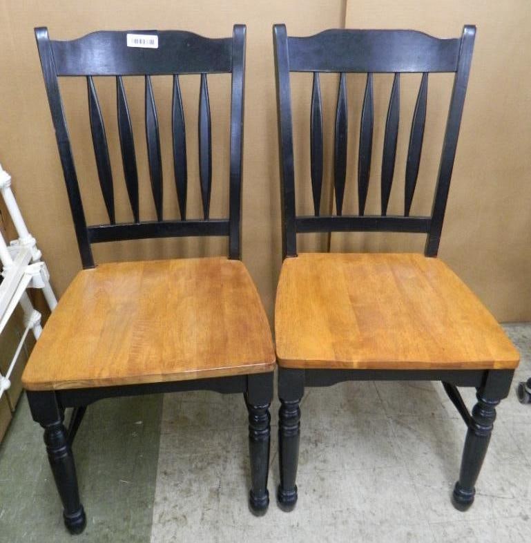 Pair of Black Wood Chairs - 38" x 18" x 22": See Photos For Condition and Details
