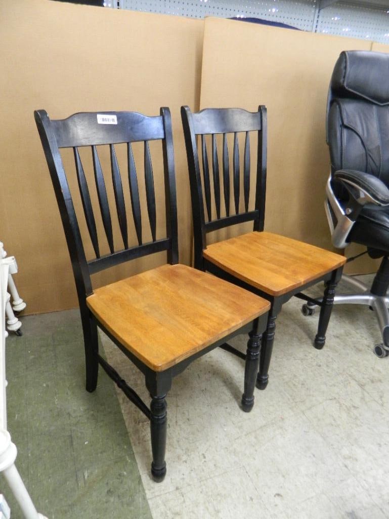 Pair of Black Wood Chairs - 38" x 18" x 22" - 2