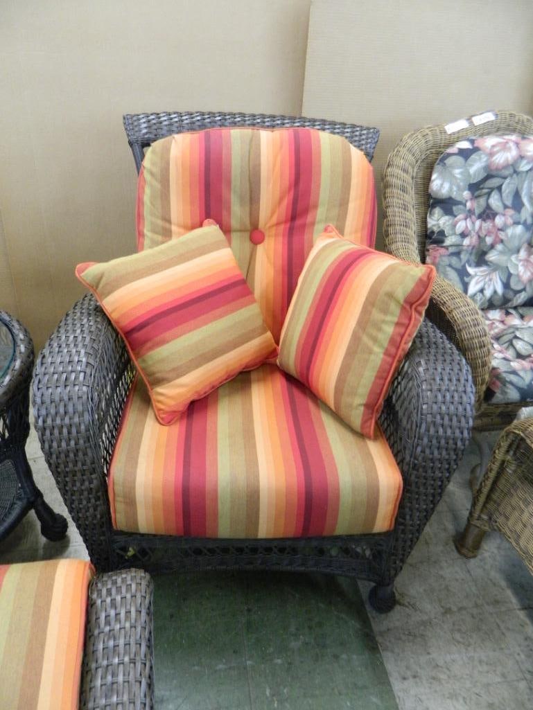 PVC Wicker 4 Piece Set - 2 Chairs - Ottoman - Glass Top Table - Chair 34" x 34" x 37" - 2