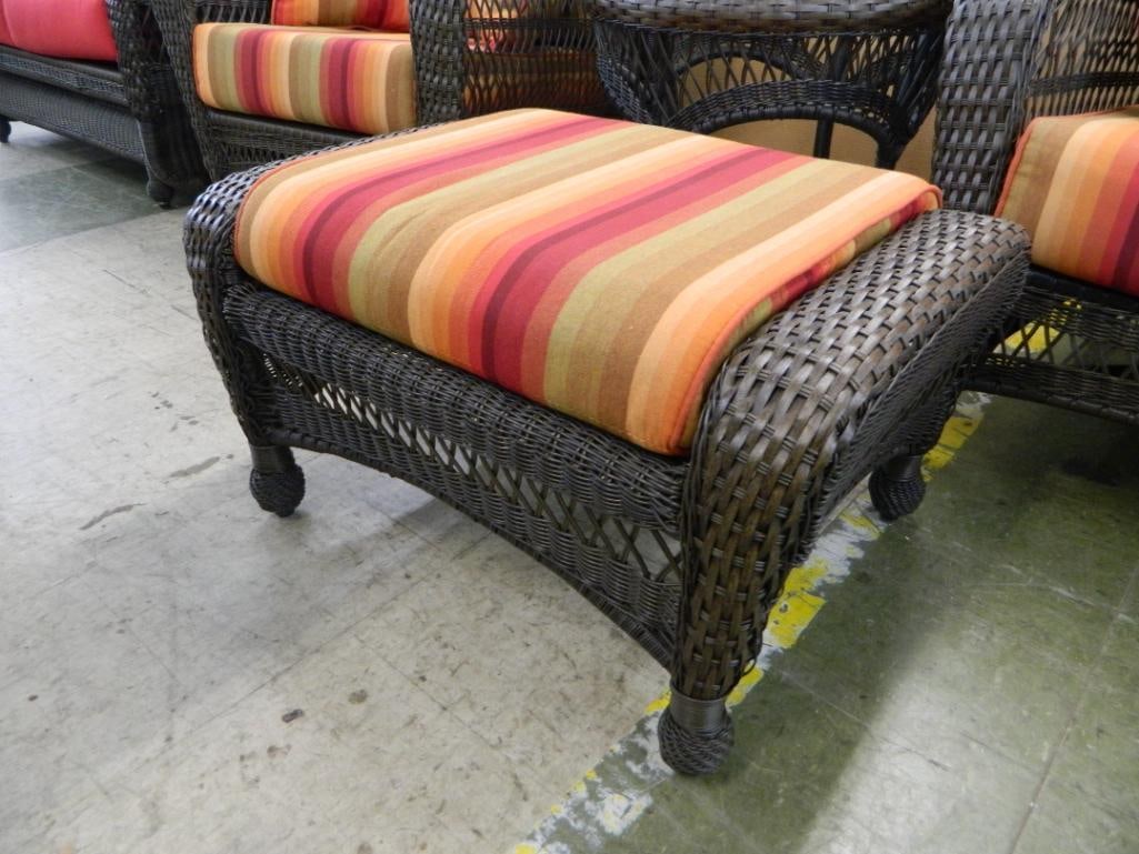 PVC Wicker 4 Piece Set - 2 Chairs - Ottoman - Glass Top Table - Chair 34" x 34" x 37" - 3
