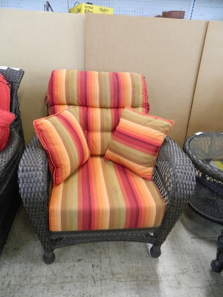 PVC Wicker 4 Piece Set - 2 Chairs - Ottoman - Glass Top Table - Chair 34" x 34" x 37" - 4