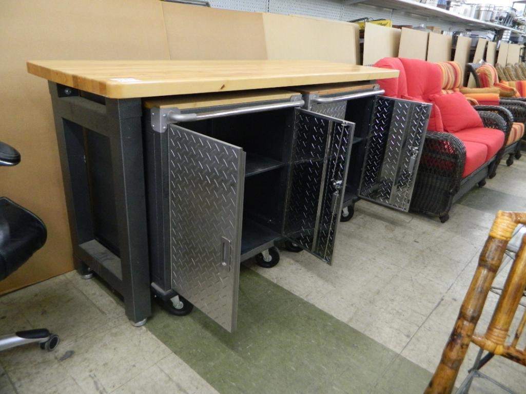 Butcher Block Work Table with 2 Pull Out Cabinets - 38" x 72" x 25" - 2