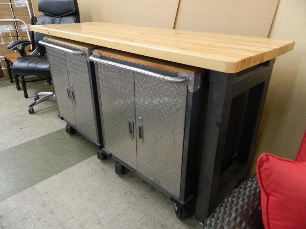 Butcher Block Work Table with 2 Pull Out Cabinets - 38" x 72" x 25" - 3