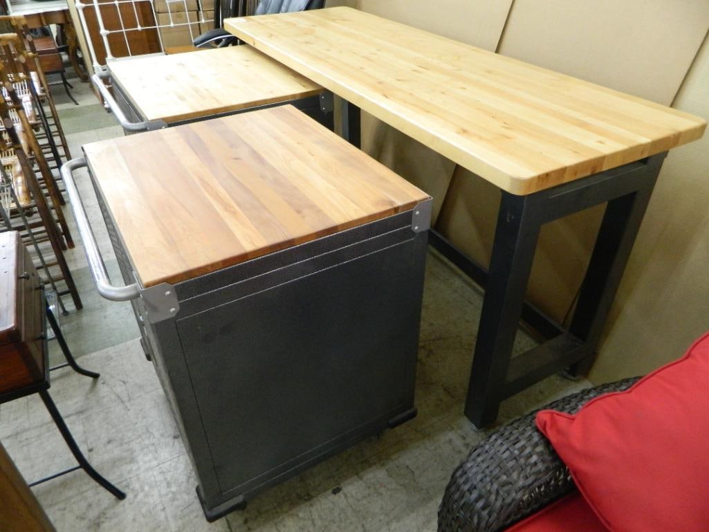 Butcher Block Work Table with 2 Pull Out Cabinets - 38" x 72" x 25" - 5