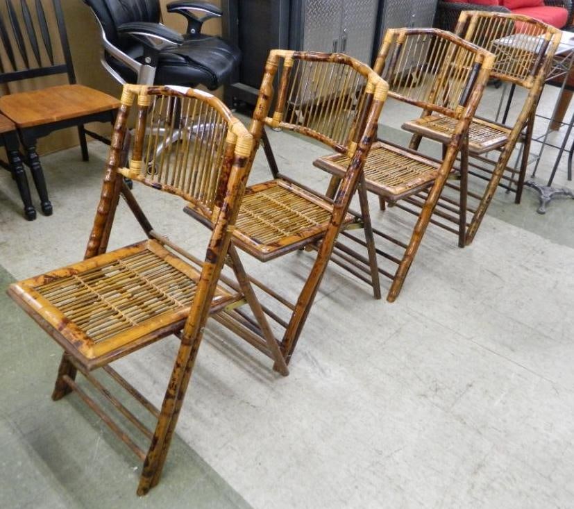 4 Bamboo Folding Chairs - 35" x 18" x 21" (1 of 3)