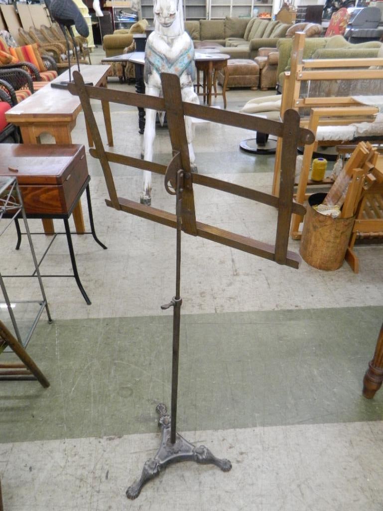 Older Cast Iron Base Music Stand - Adjustable - 45" x 20" x 14" - 4