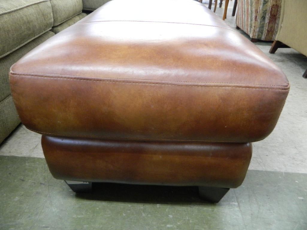 Large Brown Leather Ottoman - Signed Leather Master - 19" x 50" x 26" - 2