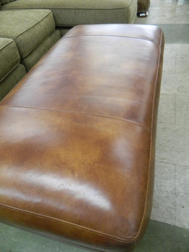 Large Brown Leather Ottoman - Signed Leather Master - 19" x 50" x 26" - 3