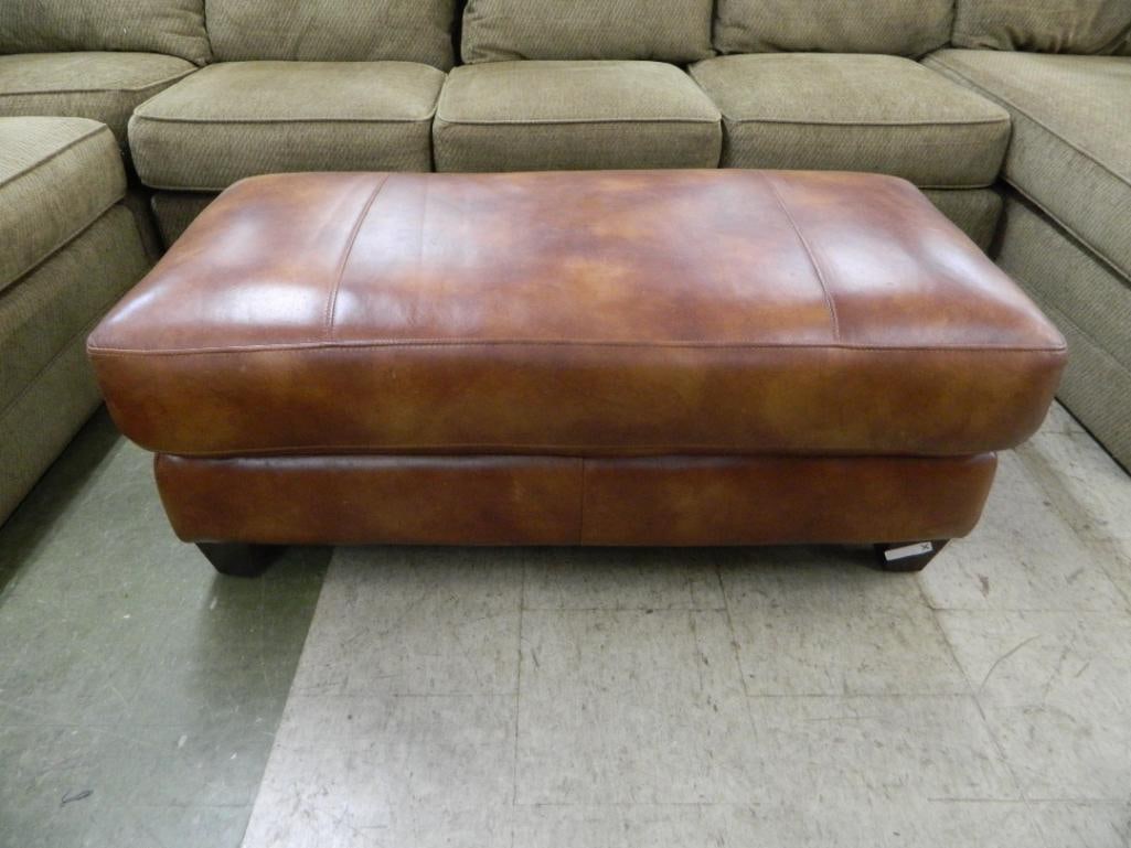 Large Brown Leather Ottoman - Signed Leather Master - 19" x 50" x 26" - 4