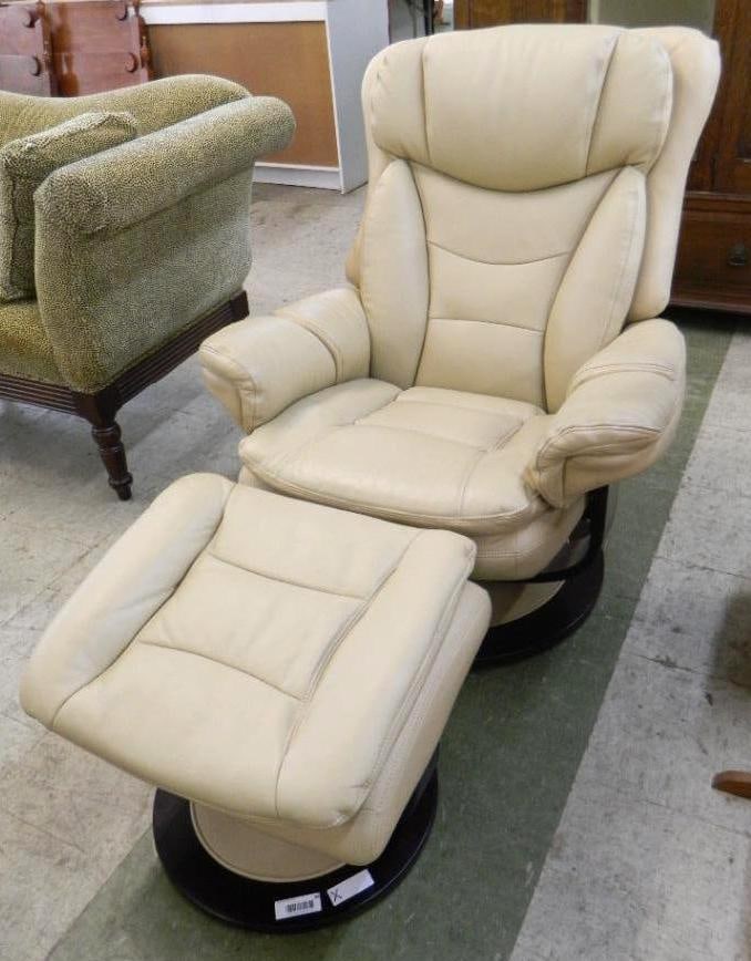 Barcalounger Leather Chair and Ottoman - Chair 40" x 33" x 35": See Photos For Condition and Details