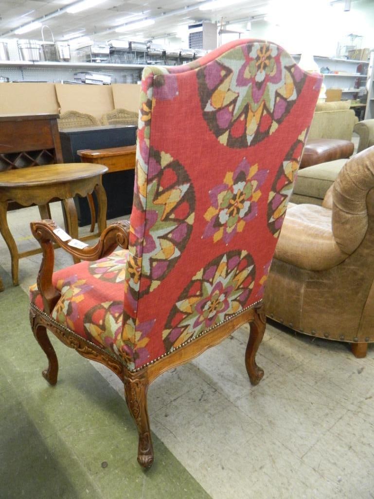 Carved wood Upholstered Arm Chair with Tacks - 47" x 28" x 29" - 4