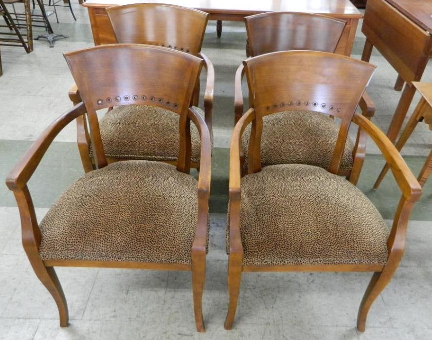 Group of 4 Upholstered Armchairs - Leopard Print - Each 35" x 22.5" x 21.5": See Photos For Condition and Details